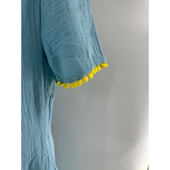 Boden Women's Bernadette Embroidered Blue Cotton Tunic Dress Yellow Trim Size 6 - Picture 3 of 10